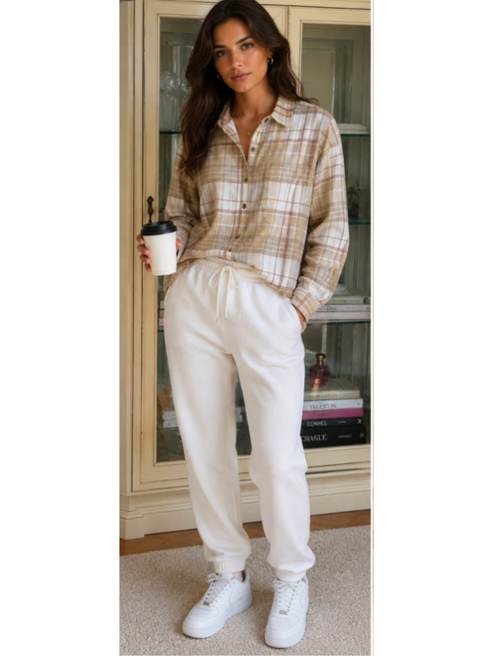 Women's KÜHL Plaid Button Down Shirt Size M Beige White With Tags!